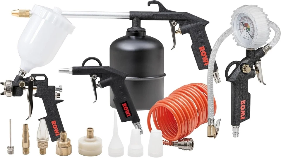 ROWI Druckluft Zubehör-Set 13/1 13-teilig Reifenfüller Farbspritzpistole Sprühpistole