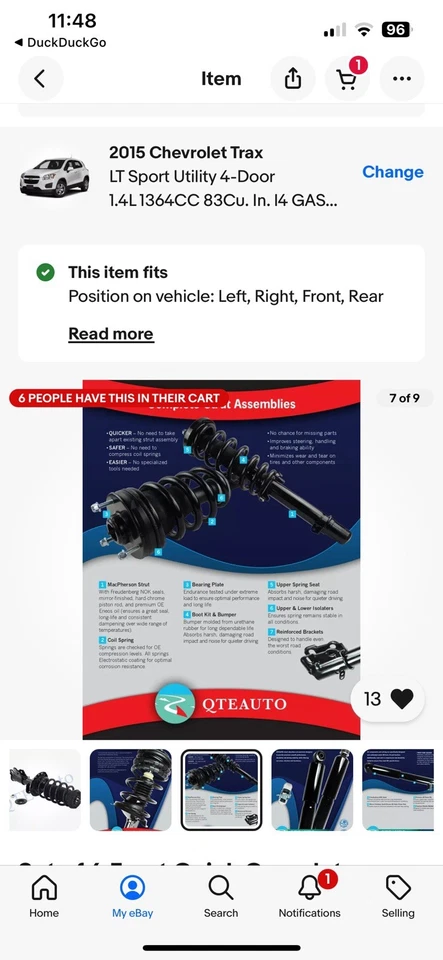 4 件套前快速完整支柱后减震器适用于 2015 - 2022 雪佛兰 Trax AWD — 第 2/4 张图片