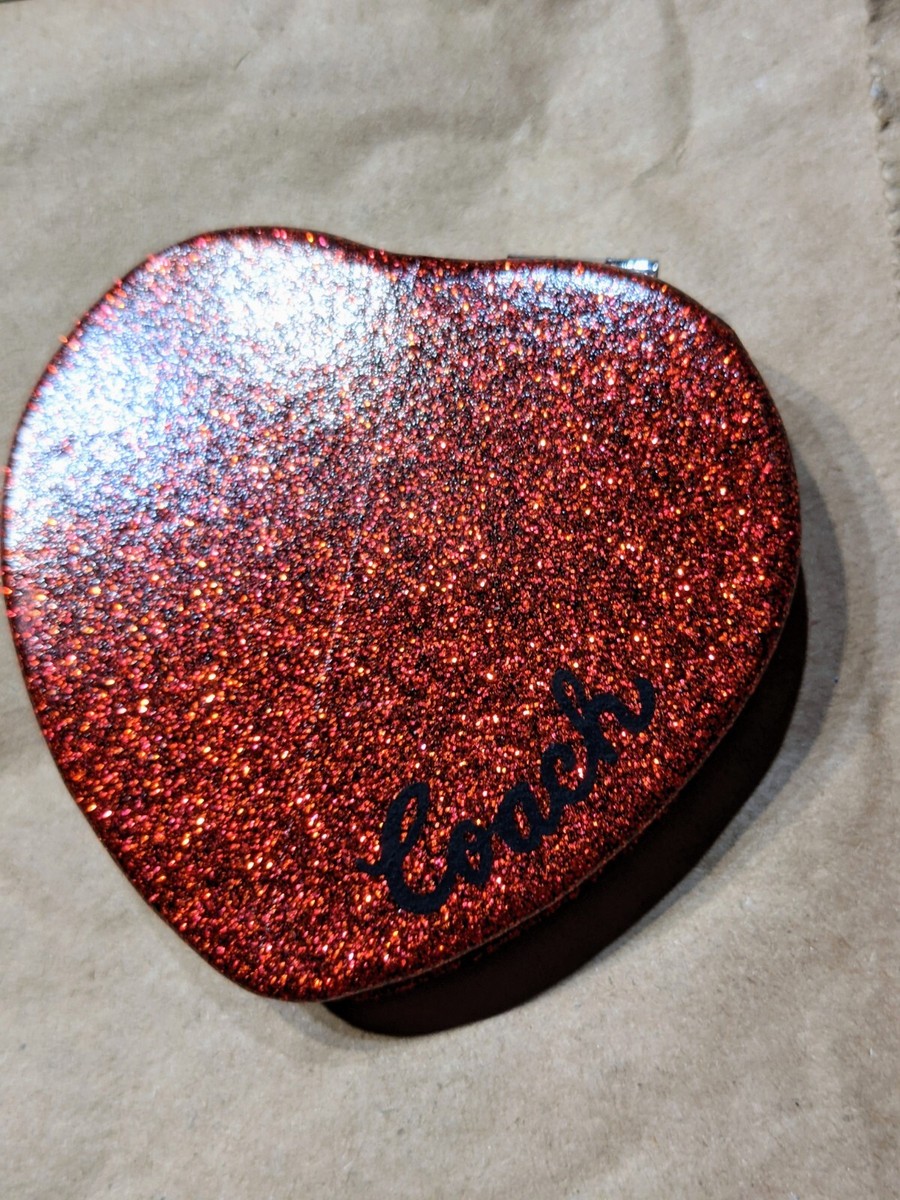 【COACH】手のひらサイズ*グリッター ハート コンパクト ミラー NWT Coach Glitter Heart Compact Mirror Wine Red Perfect for