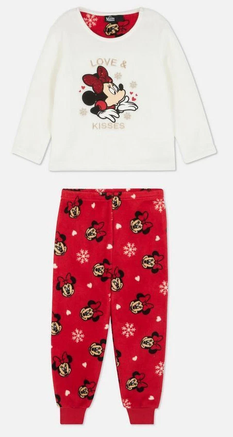 Disney s Minnie Mouse Fleece Pyjamas Pjs Cream Red Sequins