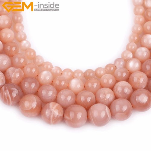 Round Orange Moonstone Natural Gemstone Beads For Jewelry Making Strand 15" Gift - Picture 2 of 38