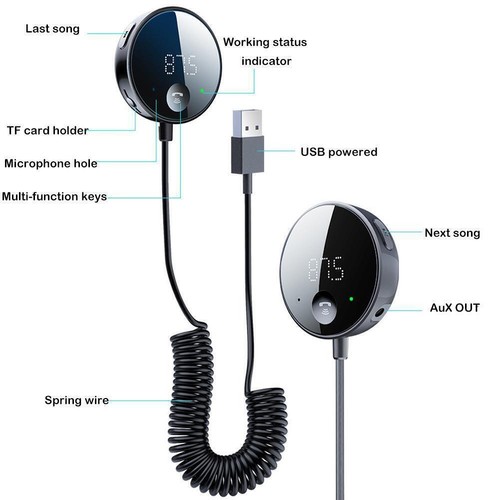 USB Bluetooth 5.0 Bezprzewodowy samochodowy nadajnik FM Aux Stereo Adapter r Audio V7R7 - Zdjęcie 5 z 10