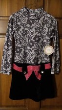 NWT  PIPER Black  white knit dress Black velour bottom Pink bow  Girls XS 4 5
