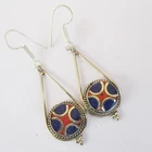 Traditional Ethnic Earrings Natural Coral Lapis Lazuli Colored Earrings Pair R11