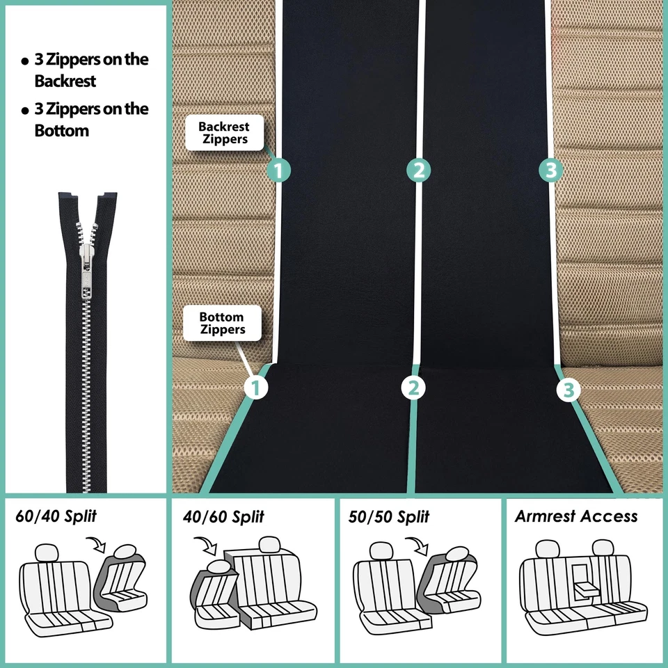 Fundas de asiento de malla de aire 3D universales premium aptas para auto camión SUV furgoneta - Juego completo Foto 3 de 4