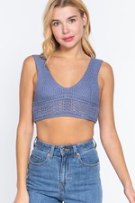 Textured Crop Sweater Tank Top Blue