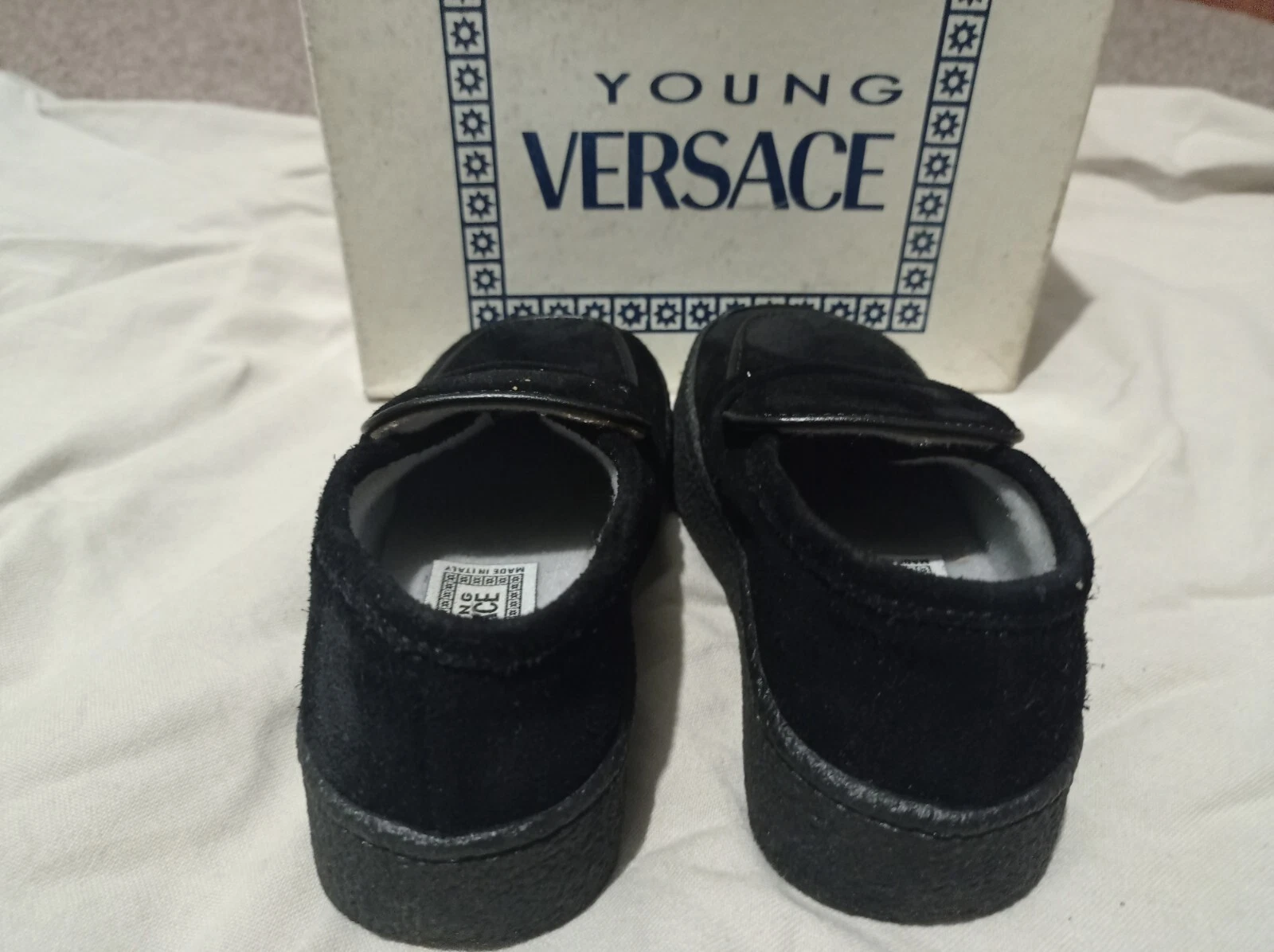 Scarpe Versace nere slip on junior taglia 8 5 originali anni 90 nuove mai usate autentiche