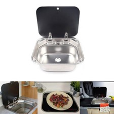 CARAVAN CAMPER 304 Stainless Steel Camper Sink w/ Glass Top FOR MOTORHOME BOAT