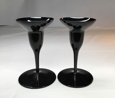 Mikasa Elite Black Candlestick Holders Shorts At 5 & 3/8' Tall, Vintage Lot Of 2
