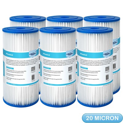 6 Pack 10''x4.5'' for Big Blue Whole House Pleated Sediment Water Filter 20 Micron