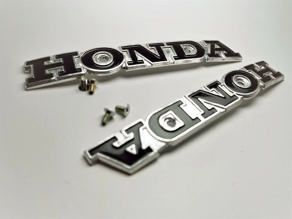 Pair Black Honda Fuel Gas Tank Emblem Badge 129X18mm Aluminum with Mount Screws - Image 3 of 4