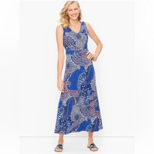 Talbots Maxi Dress Blue Pink Floral Paisley Sleeveless V- Neck Jersey Sz XLP