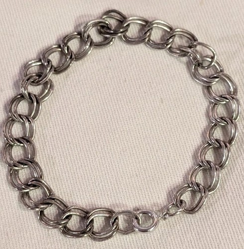 Vintage Coro Sterling Silver Double Link Charm Bracelet Great Condition 7-1/4"