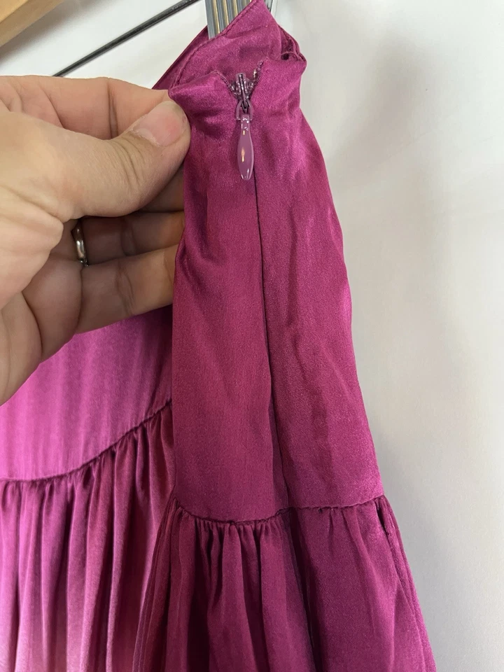 Falda Kenar 100% Seda Ombré Burbuja Talla 10 Rosa Marfil Azul Forrada Midi Boho Fiesta Foto 3 de 4