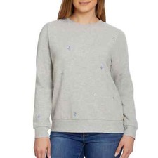 Gloria Vanderbilt Women's Embroidered Crew Neck Pullover Top Gray Small NWOT