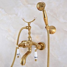 Gold Wall Mount Clawfoot Bath Tub Faucet Bathtub With Hand Shower Mixer Tap