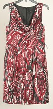 Ann Taylor Womens Dress 6 Red Black White Striped A Line Sleeveless Lined Scoop