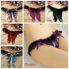Sexy Women Crotchles Thong G-string Lace Panties Lingerie Underwear T-back USA