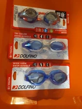 New/Sealed Lot Of 3 Dolfino Kinetic Wide View Blue Youth Swim Goggle Fast Ship