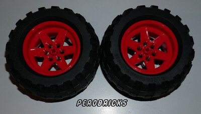 Lego Technic Technik 2 Reifen 94,8 x 44R mit neuer roter 6-Loch-Felge