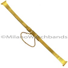 12mm Name Brand Center Clasp Safety Chain Stainless Gold Tone Ladies Watch Band