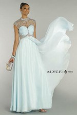 New Alyce Paris 6414 Ice Blue Chiffon Illusion Neckline Prom Dress