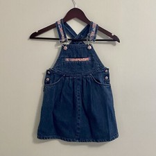 Vintage Levi's Denim Jean Overall Skirt Jumper Girls 3T Pink Flowers USA