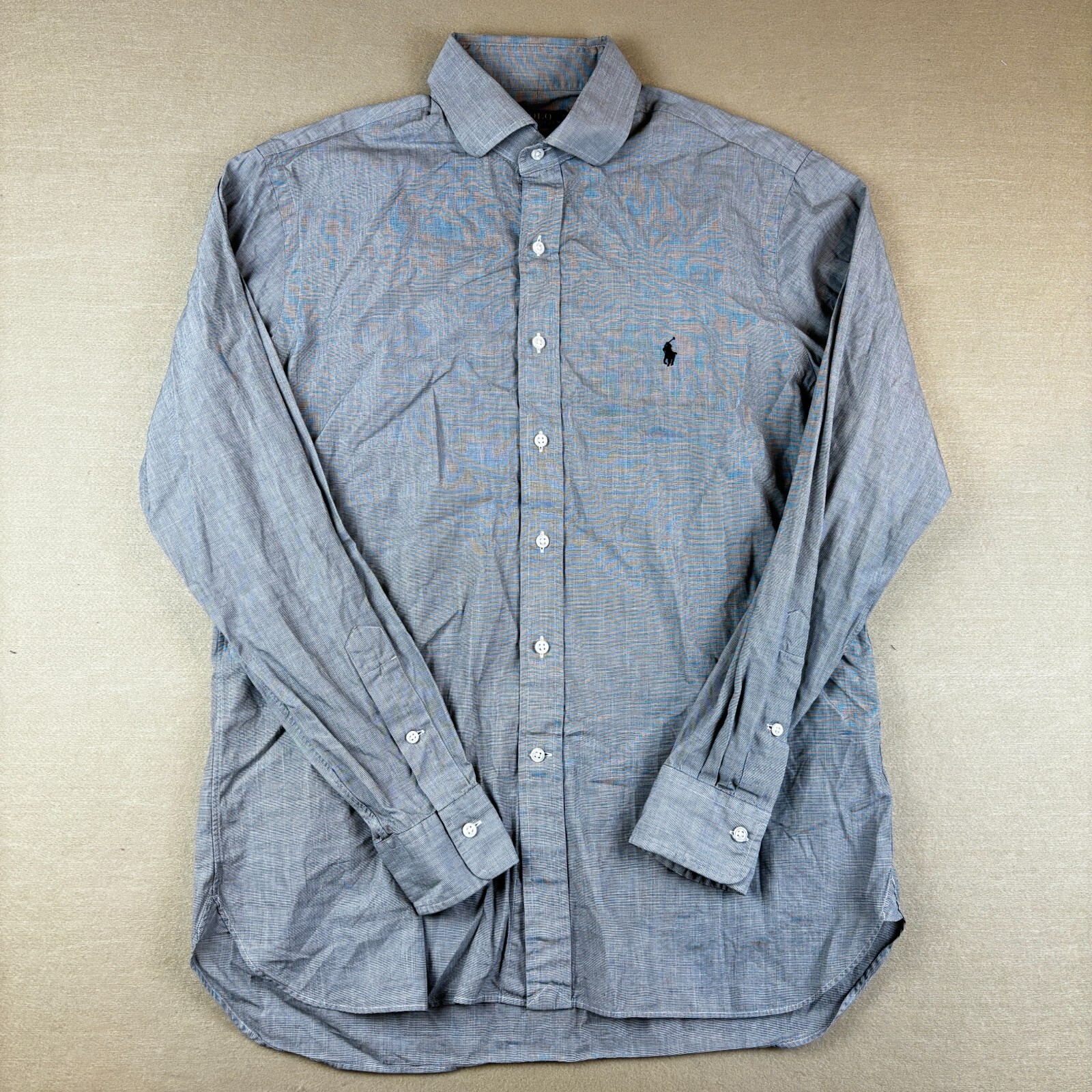 Ralph Lauren Mens 16.5 Large Grey Pinstripe Formal Button Down Shirt for Wedding Occasions