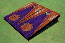 Clemson University Purple And Orange Wood Look Matching Triangle Cornhole Boards