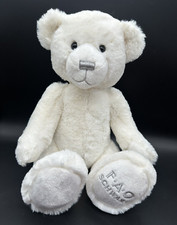 FAO Schwarz Soft White Sitting Teddy Bear Plush With Silver Embroidery 13"