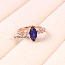 Blue Sapphire Ring, 925 Sterling Silver, Cluster Ring, Lab Created Sapphire