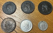 6 x Argentina 1 peso 1959  10 & 2 Centavos 1891-2-3-6