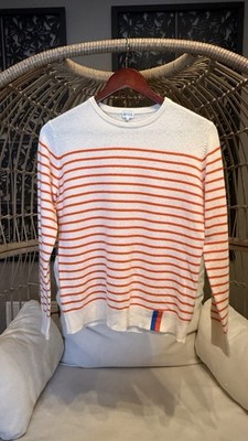Kule Sophie Cashmere Striped Crewneck Sweater Ivory/Red Size Small