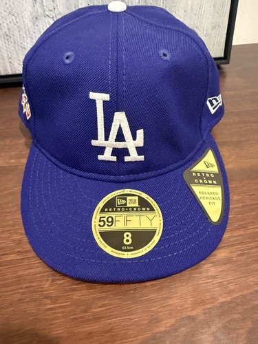 New Era 59FIFTY Los Angeles Dodgers Blue Retro Crown Size 8 Anniversary Patch - Afbeelding 2 van 5