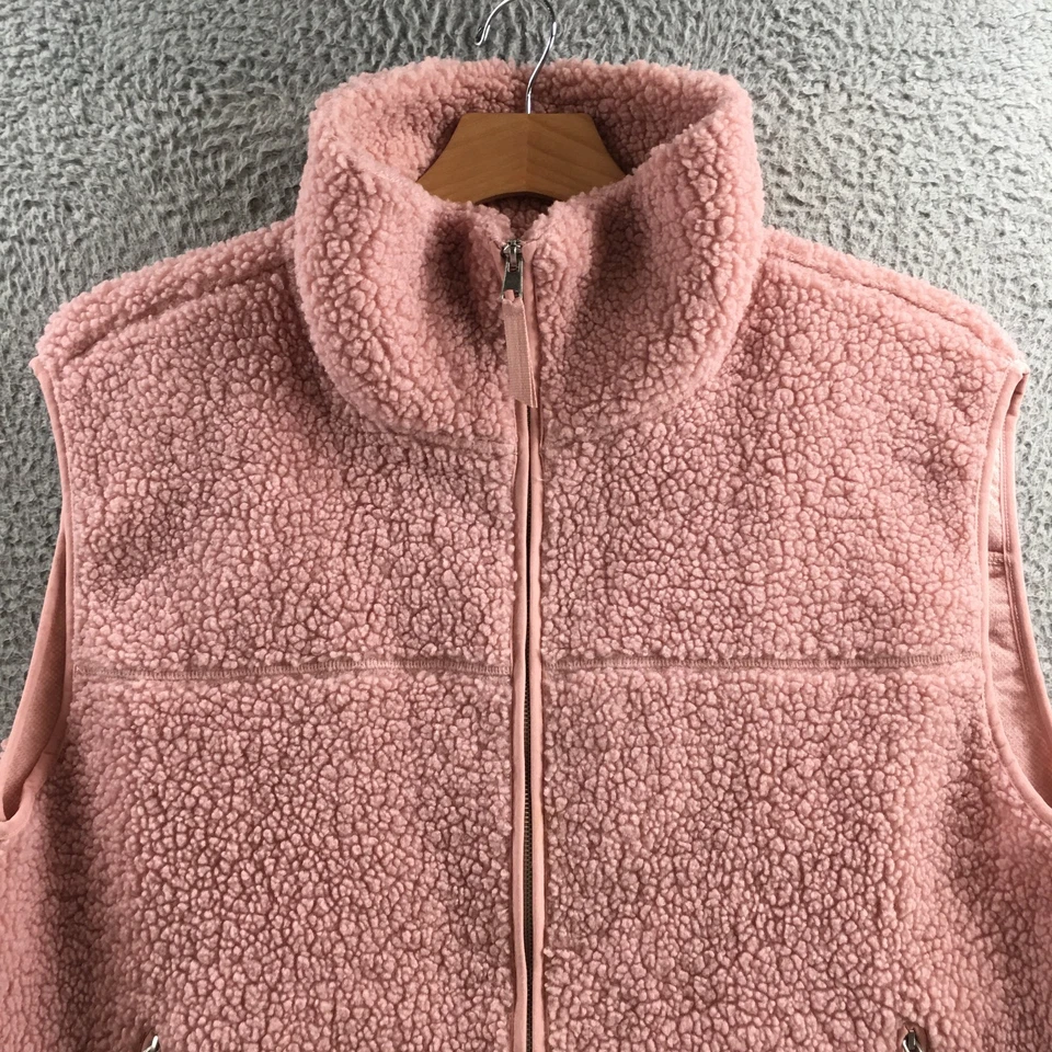 H&M Chaleco Mujer XXL Polvoriento Rosa Peluche Sherpa Vellón Cremallera Completa Cuello Simulado Acogedor Foto 2 de 4