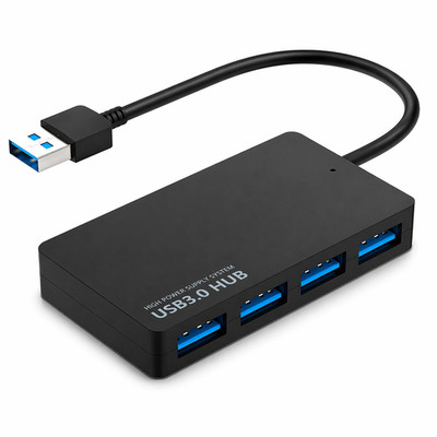 USB Hub 3.0 | 4 Port Splitter | 5Gbps High Speed | PC Laptop Mac | Schwarz