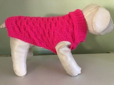 Small Hand Knitted Textured Dog Coat Sweater Bright Pink 11 3/4” Chest