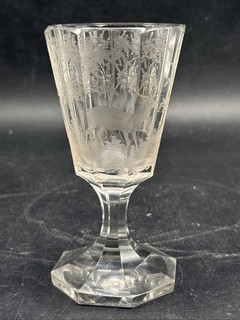 Biedermeier Crystal Glass Goblet with Deer Engraving A.1.18
