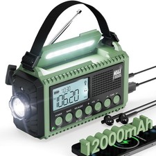 Emergency Weather Radio, Hand Crank 12000mAh Battery Powered Auto Alert NOAA ...