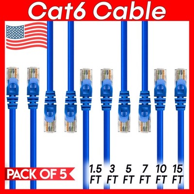 5 x Cat 6 Patch Cord Blue Cat6 Cable Ethernet RJ45 Connectors Internet Wire