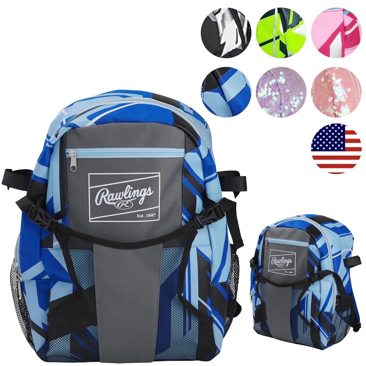 Sac D'équipement Rawlings Grand Format – Pliable – Noir/Bleu Clair – EAOL14S03