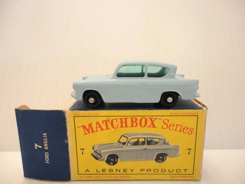 1961 MOKO Lesney Matchbox No.7 'FORD ANGLIA' w/BPW & D-box---see photos & more
