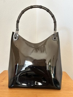 Gucci Vintage Bamboo Top Handle Transparent Vinyl Tote Shoulder Bag