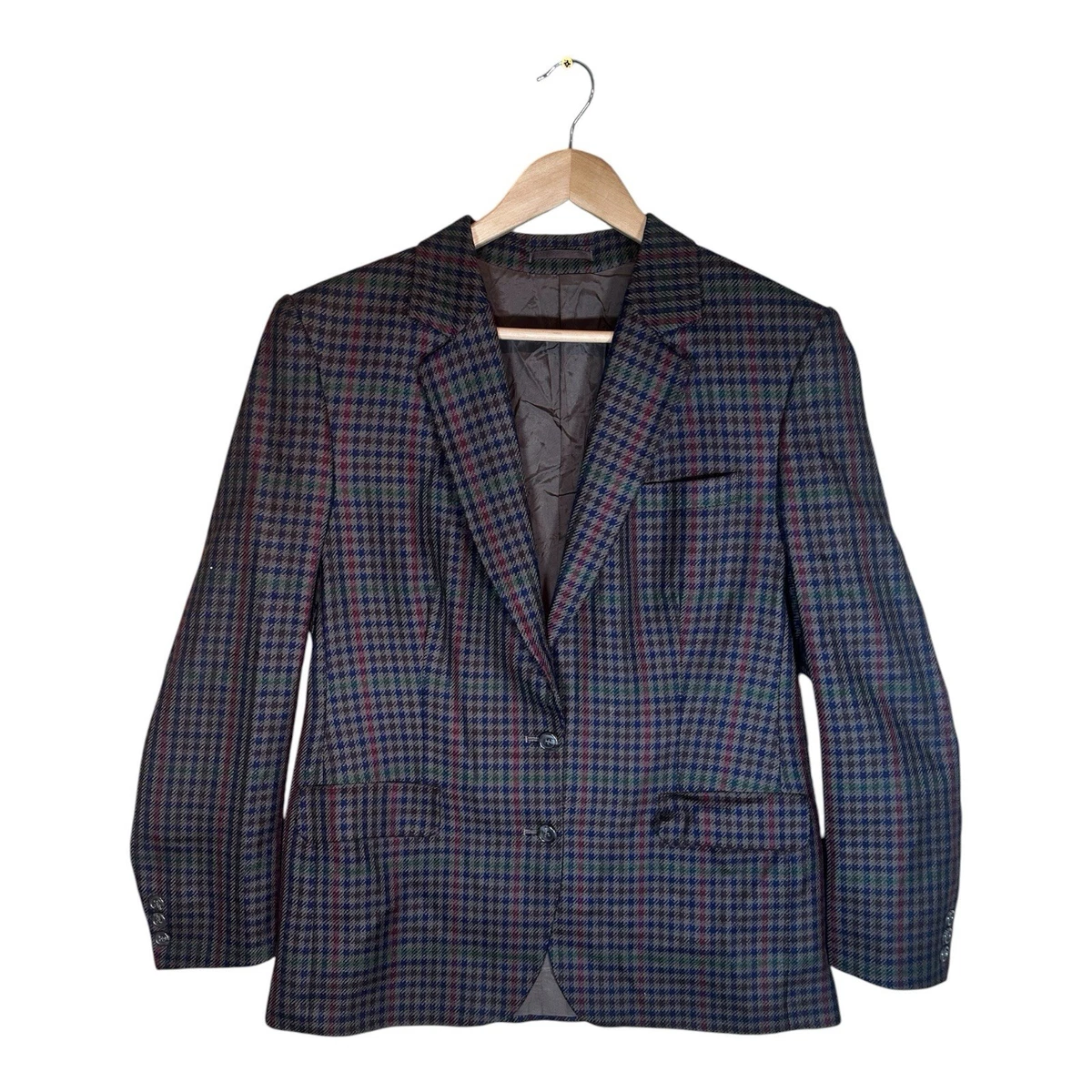 Blazer de lana vintage Burberrys para damas a cuadros forrado marrón talla 14R dos almohadillas inferiores