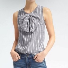 Banana Republic Grey Stripe Taffetta Bow Front Blouse Top 878179 NWT 4