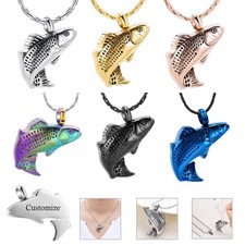 Stainless Steel Fish Urn Pendant Necklace for Ashes Keepsake Memorial Jewelry