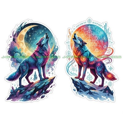 Wolf Howling Moon Vinyl Decal Sticker Art 2 pack G