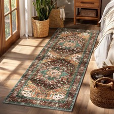Washable Runner Rug, 2X6 Non-Slip Boho Vintage Hallway Rug Runner with Rubber Ba