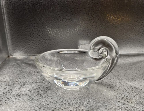 Vintage Steuben Crysyal Art Glass Snail Scroll Handle Bowl  Signed