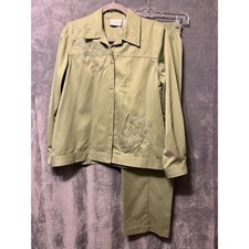 Alfred Dunner Green Butterfly Embroidered Jacket Pants Set 10/12